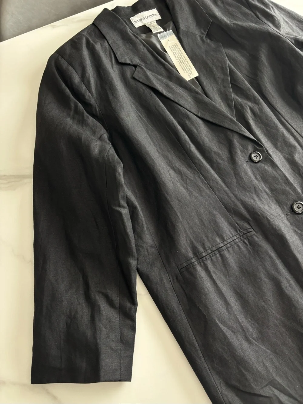 Jessica London Black Women's Two-Button Notch Lapel Blazer Linen blend sz 24